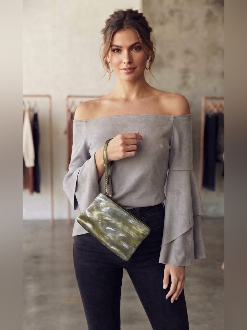 💛💛 3/25 Boutique Off Shoulder, Bell Long- Sleeve Top